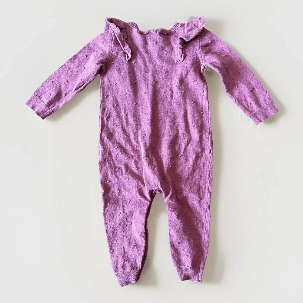 Carter's Swiss Dot Knit Baby One Piece Size 9 Months Mauve Long Sleeve Romper